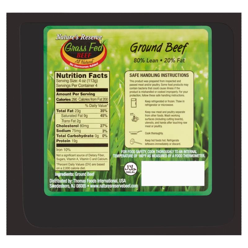 Nature's Reserve Grass Fed  80% Lean 20% Fat Ground Beef - 16oz