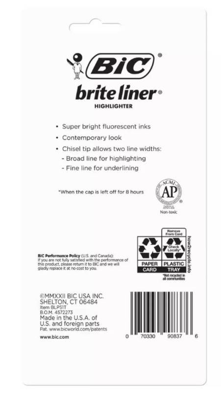 BIC 5pk Highlighter Brite Liner Assorted