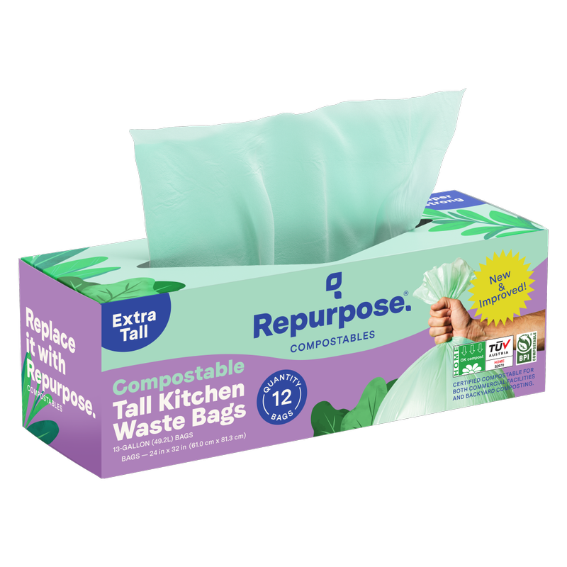Repurpose Compostable 13 gallon Tall Kitchen Bags, 12 ct