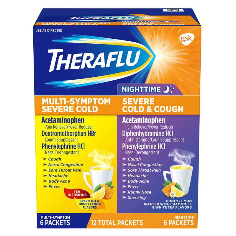 Theraflu Green Tea & Honey Lemon Multi-Symptom Severe Cold Relief Powder 12ct
