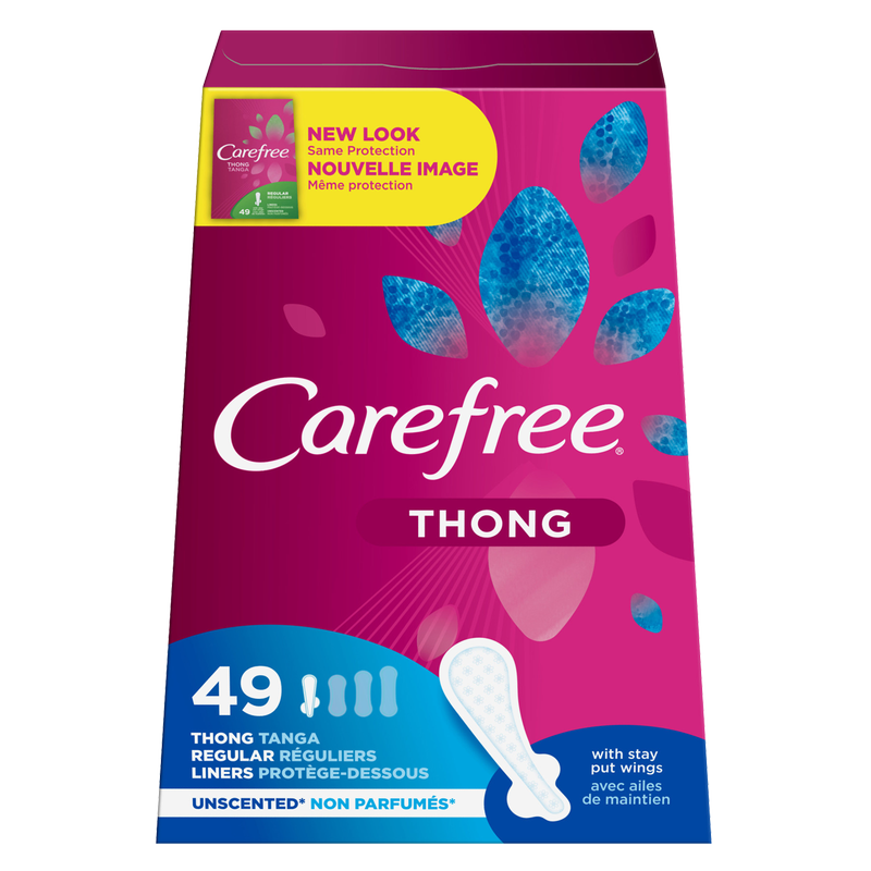 Carefree Thong Panty Liners, Unscented 49ct