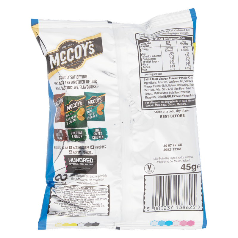 McCoy's Salt & Malt Vinegar Crisps, 45g