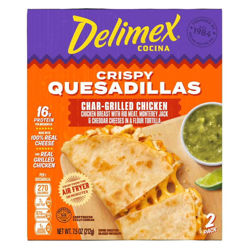 Delimex Char-Grilled Chicken Crispy Quesadillas, 7.5 oz box