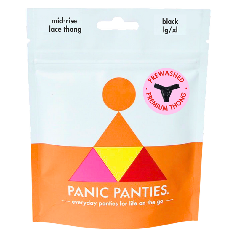 Panic Panties Underwear L/XL Black Lace Thong