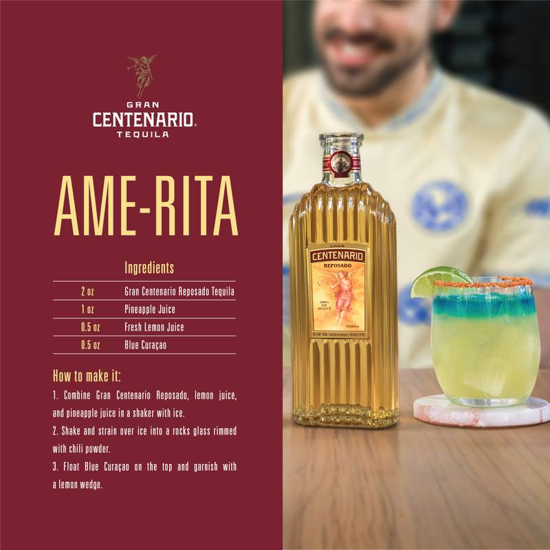 Gran Centenario Reposado with 1 Mexican National Team and 1 Club America Glasses Tequila 750ml (80 Proof)