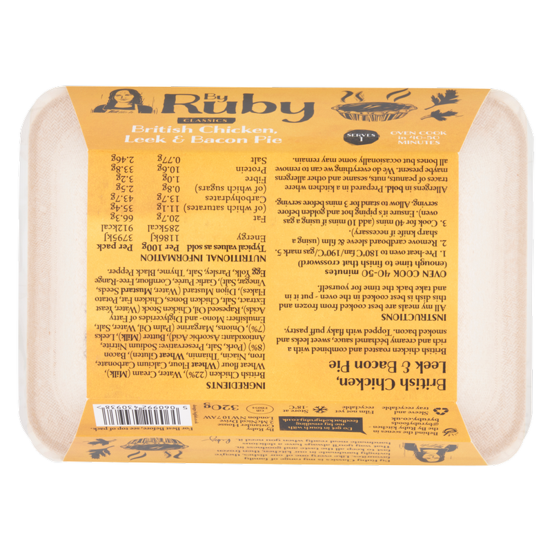 By Ruby Chicken, Leek and Bacon Pie - Serves 1, 320g