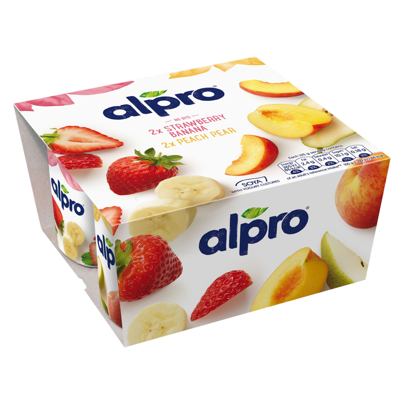 Alpro Strawberry-Banana & Peach-Pear Yoghurt Alternative, 4 x 125g