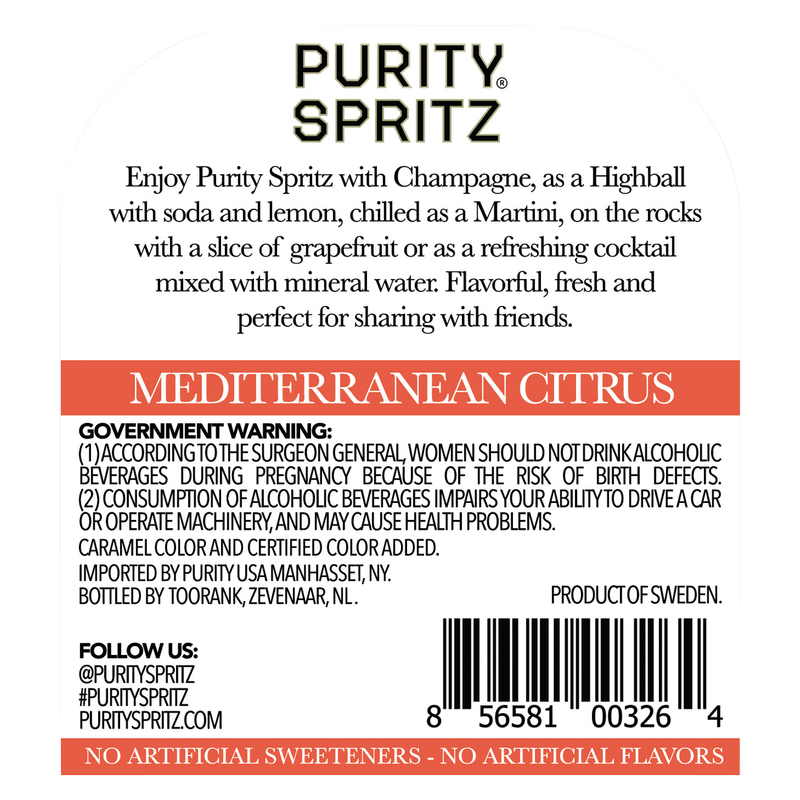 Purity Vodka Spritz Mediterranean Citrus 750ml