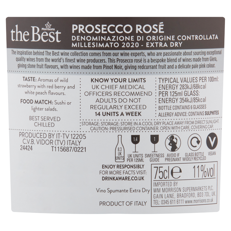 Morrisons The Best Prosecco Rosé DOC, 75cl