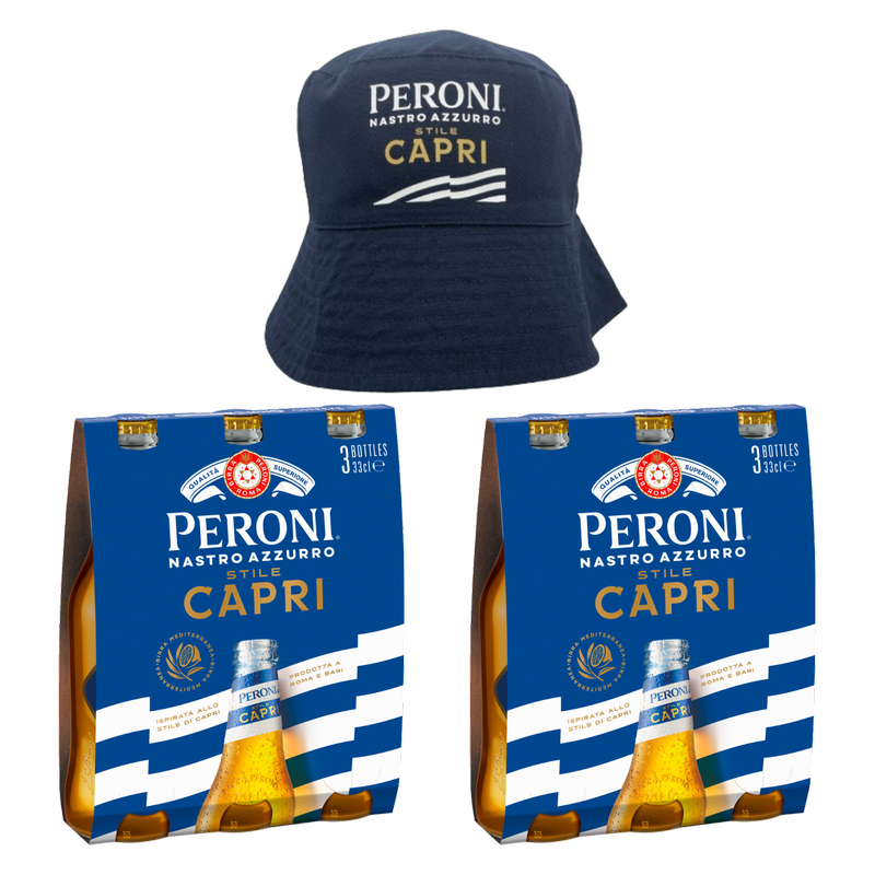 Peroni Nastro Azzurro Capri & Bucket Hat bundle