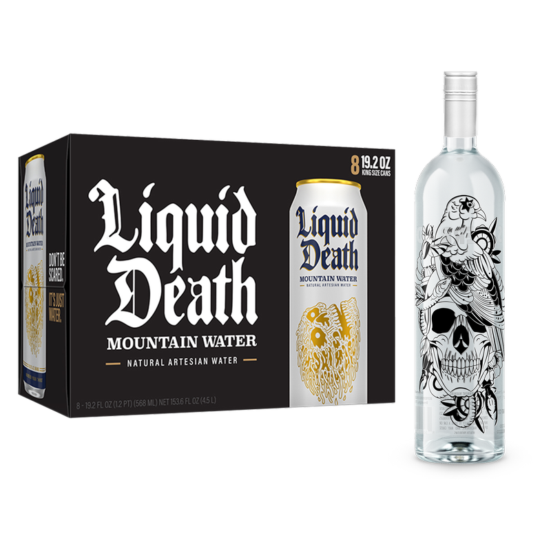 Superbird Blanco Tequila, Liquid Death Mountain Water 8pk 19.2 oz King Size Cans