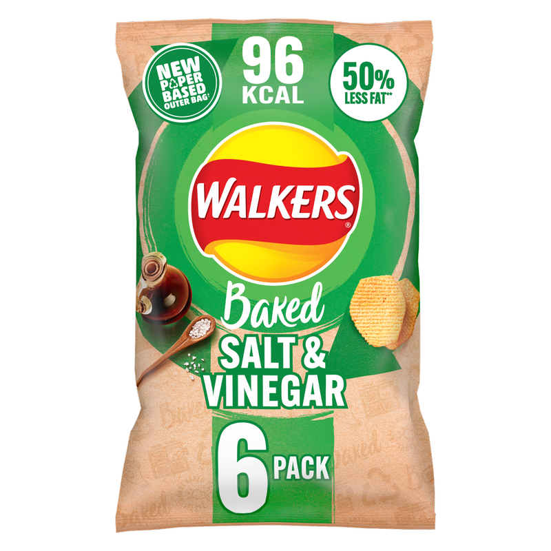 Walkers Oven Baked Salt & Vinegar, 6 x 22g
