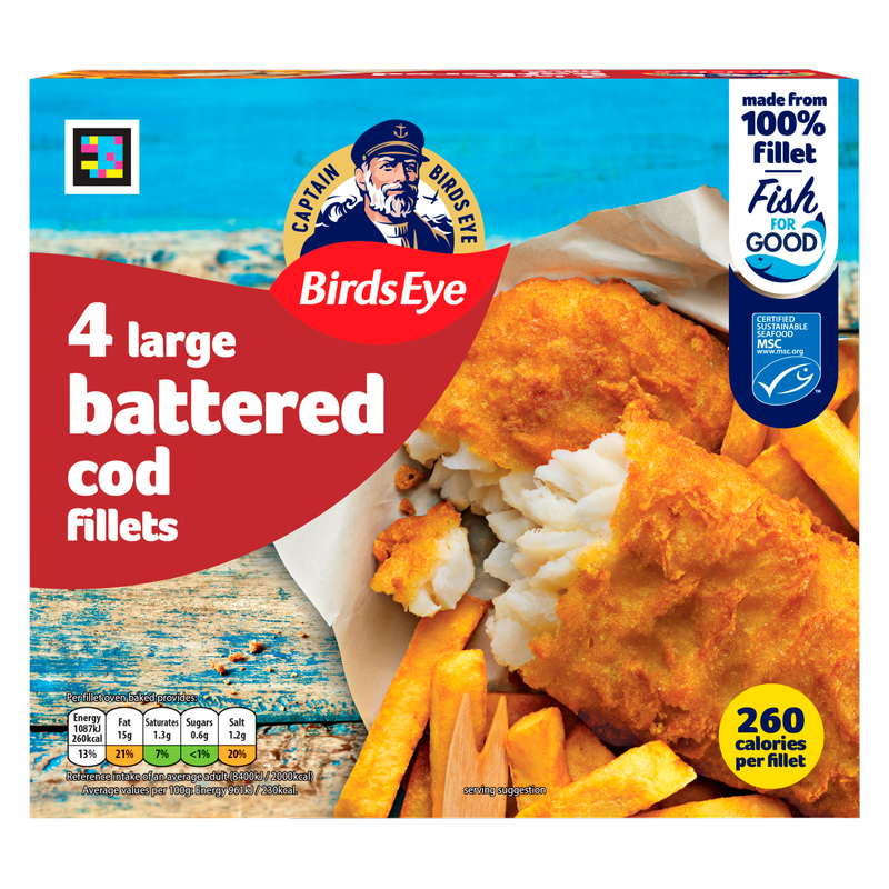 Birds Eye 4 Battered Cod Large Fillets, 440g
