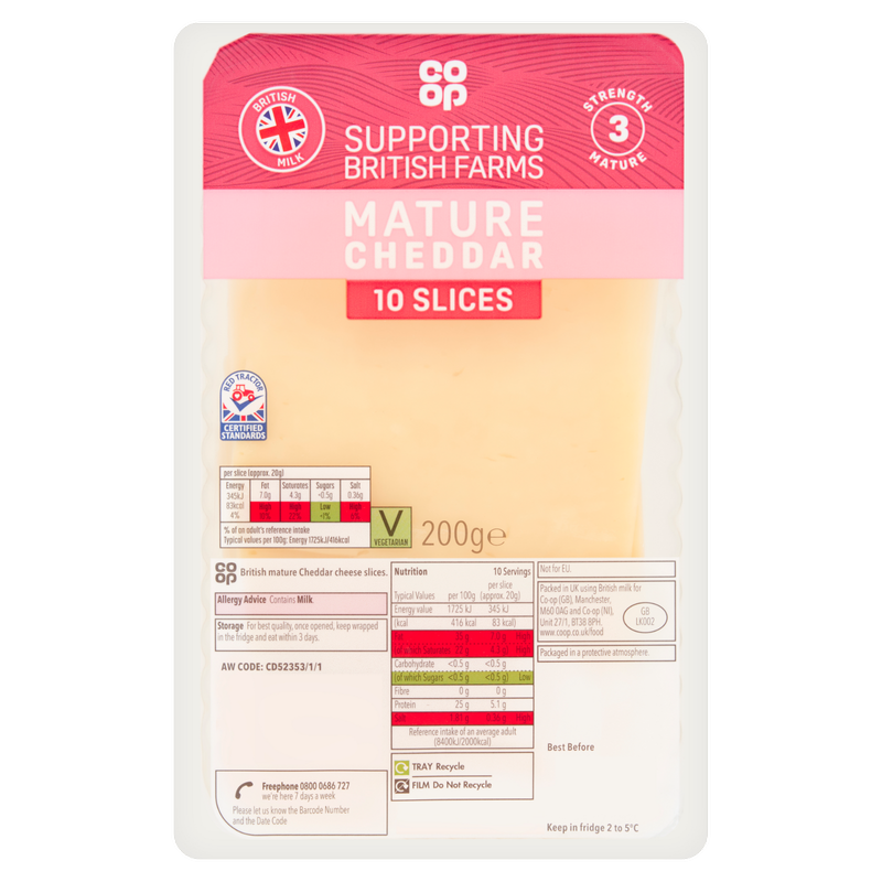 Co-op British Mature Cheddar Slices, 200g