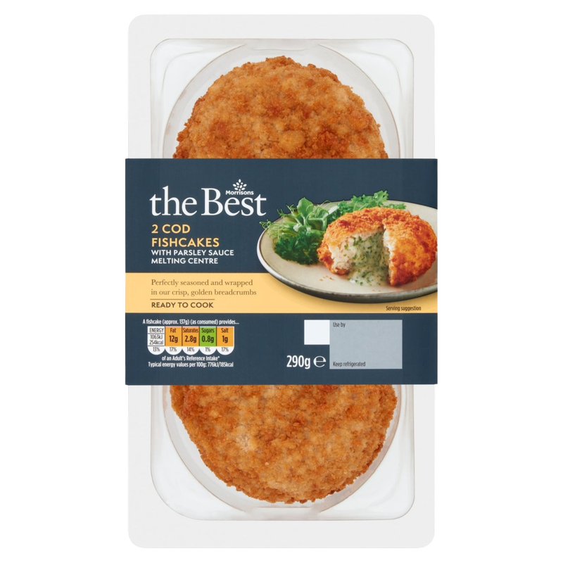 Morrisons The Best Cod Fish Cake With Parsley Saucy Centre 2pk, 290g