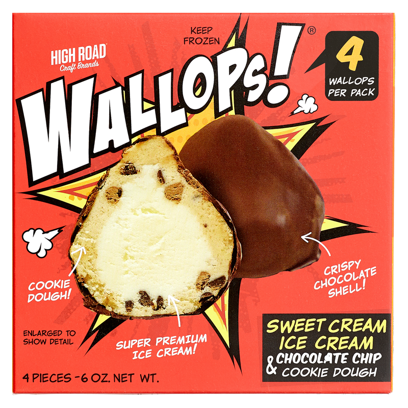 Wallops! Sweet Cream Ice Cream & Chocolate Chip Cookie Dough Coated in Chocolate 4ct