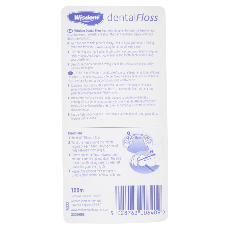 Wisdom Dental Floss Mint Waxed 100m, 1pcs