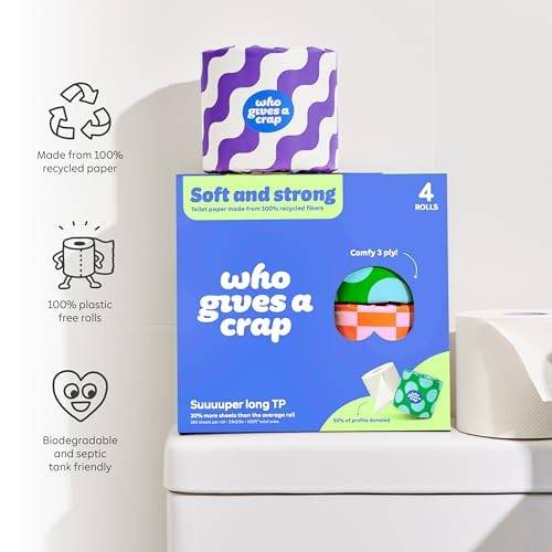 Who Gives a Crap 100% Recycled Double Length Toilet Paper Rolls 4ct