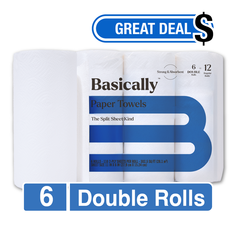 Basically 6ct Strong & Absorbent Paper Towel Double Roll
