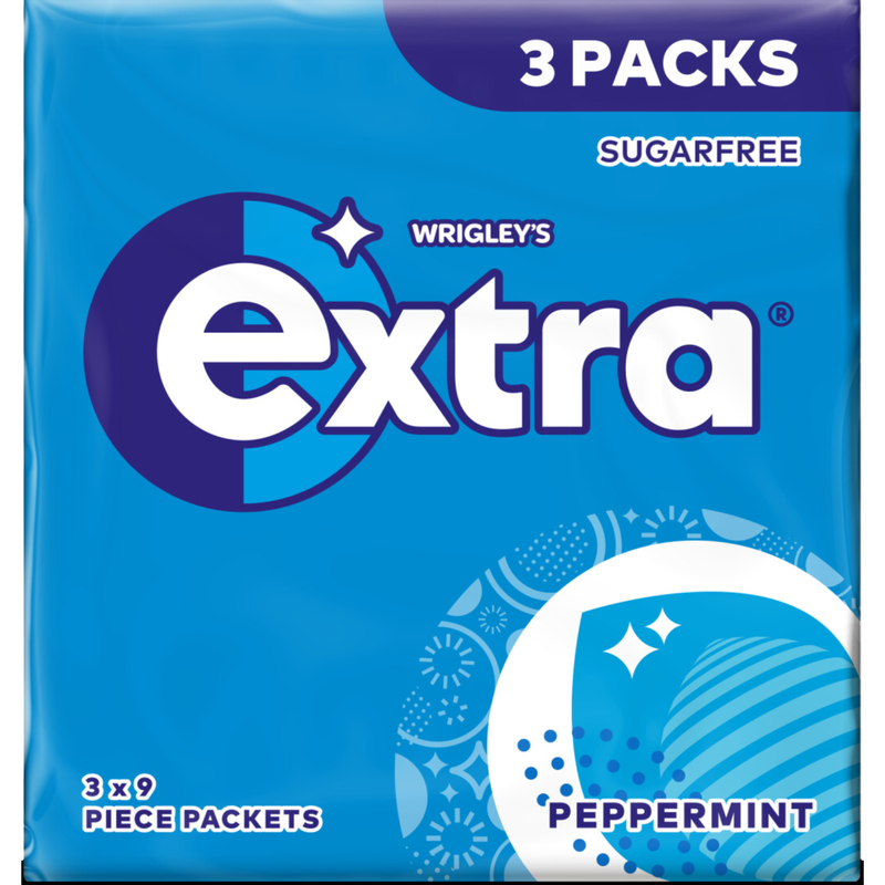 Wrigley's Extra Peppermint Gum, 3 x 9pcs