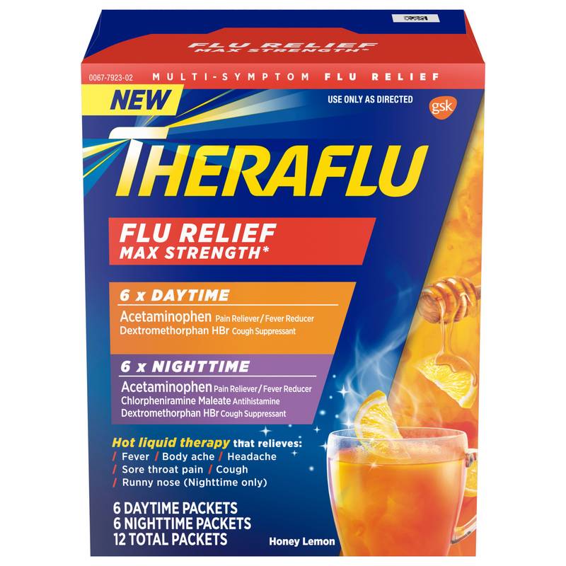Theraflu Max Strength Day/Night Honey Lemon Powder 2x6ct