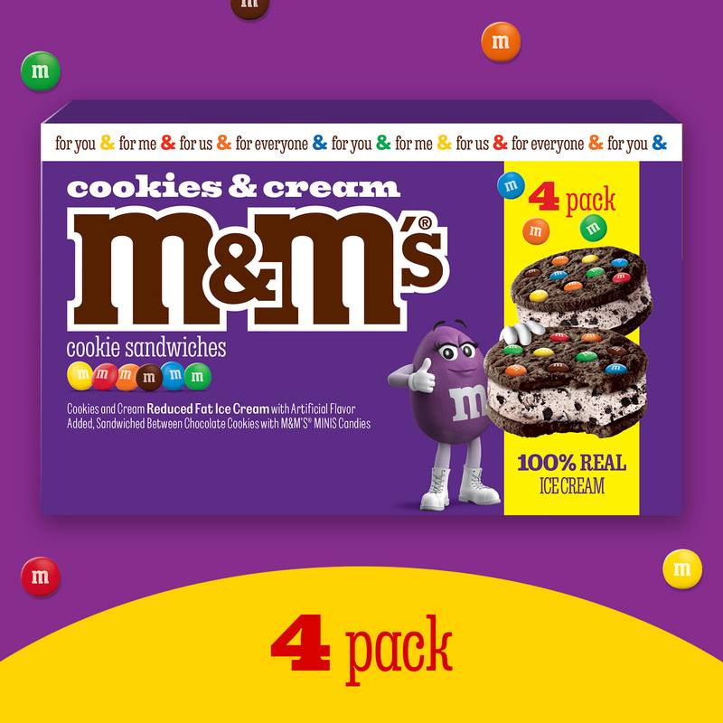M&M'S Cookies and Cream Ice Cream Cookie Sandwiches, 4ct