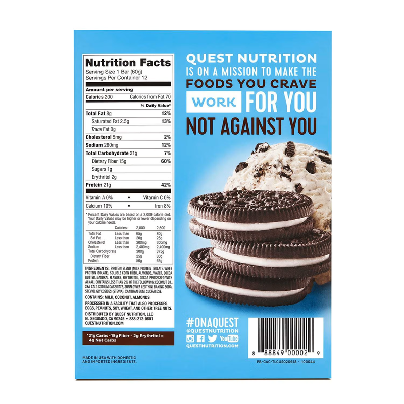 Quest Cookies & Cream Protein Bar Case 12 CT