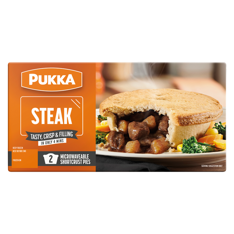 Pukka Steak Microwaveable Shortcrust Pies, 2pcs