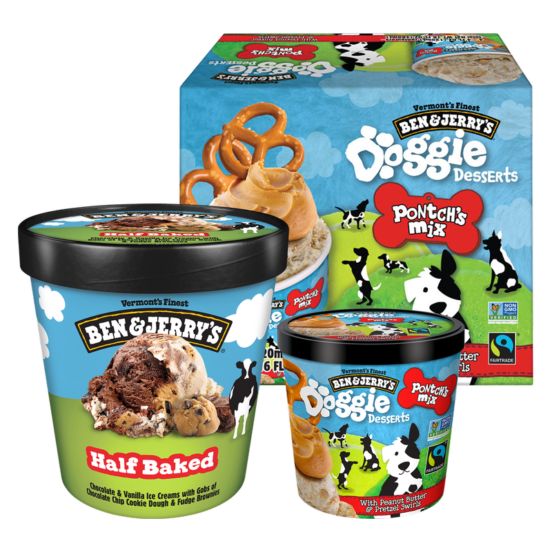 Ben & Jerry's Doggie Desserts Peanut Butter 4ct & Pretzel + Half Baked Ice Cream Bundle