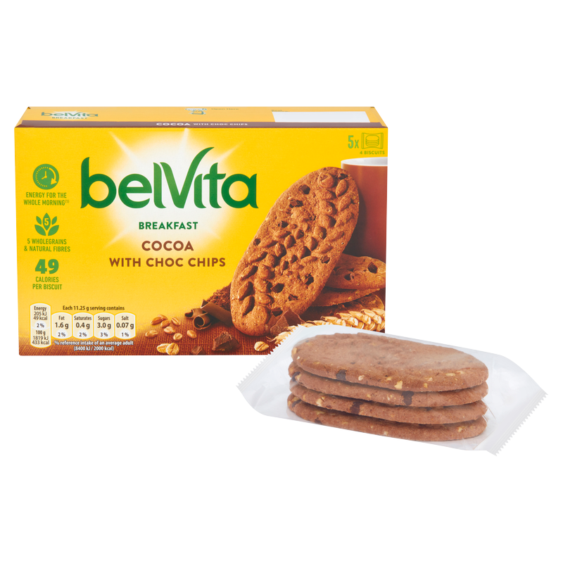 Belvita Cocoa with Chocolate Chips Breakfast Biscuits, 5 x 45g