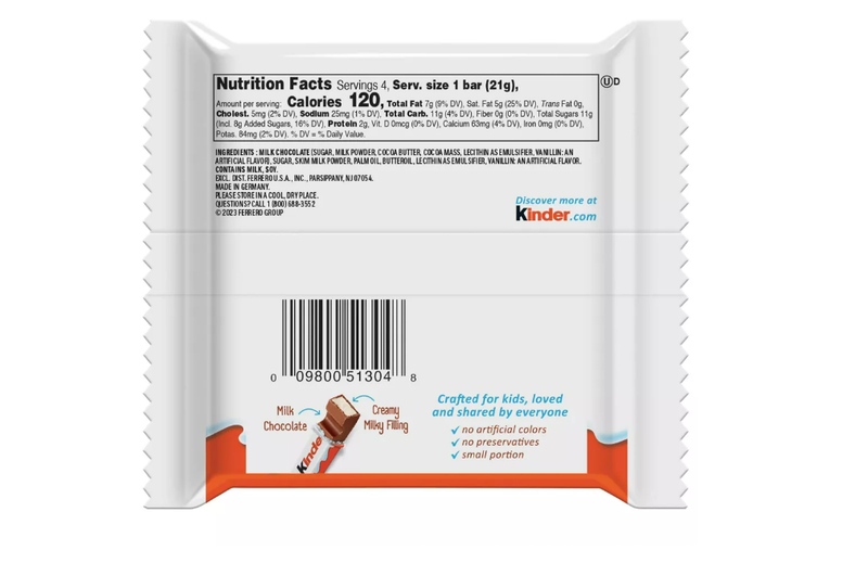 Kinder Chocolate Share Bar, 3oz 4ct