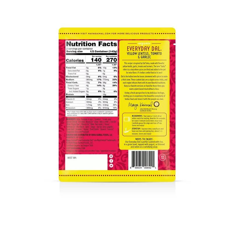 Maya Kaimal Yellow Lentil Tomato & Garllic Everyday Dal 10oz
