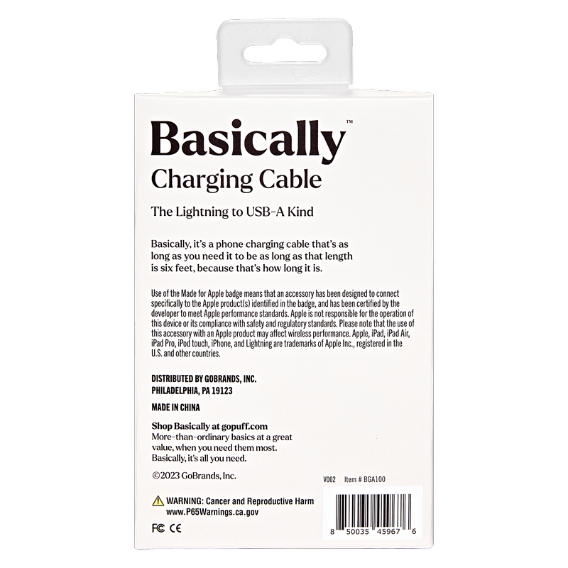 Basically 6' Lightning to USB-A Charging Cable