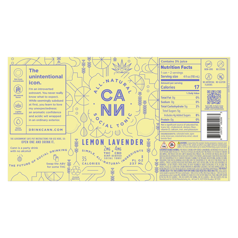 Cann Lemon Lavender 2mg THC 4mg CBD Seltzer 6pk 8oz Can