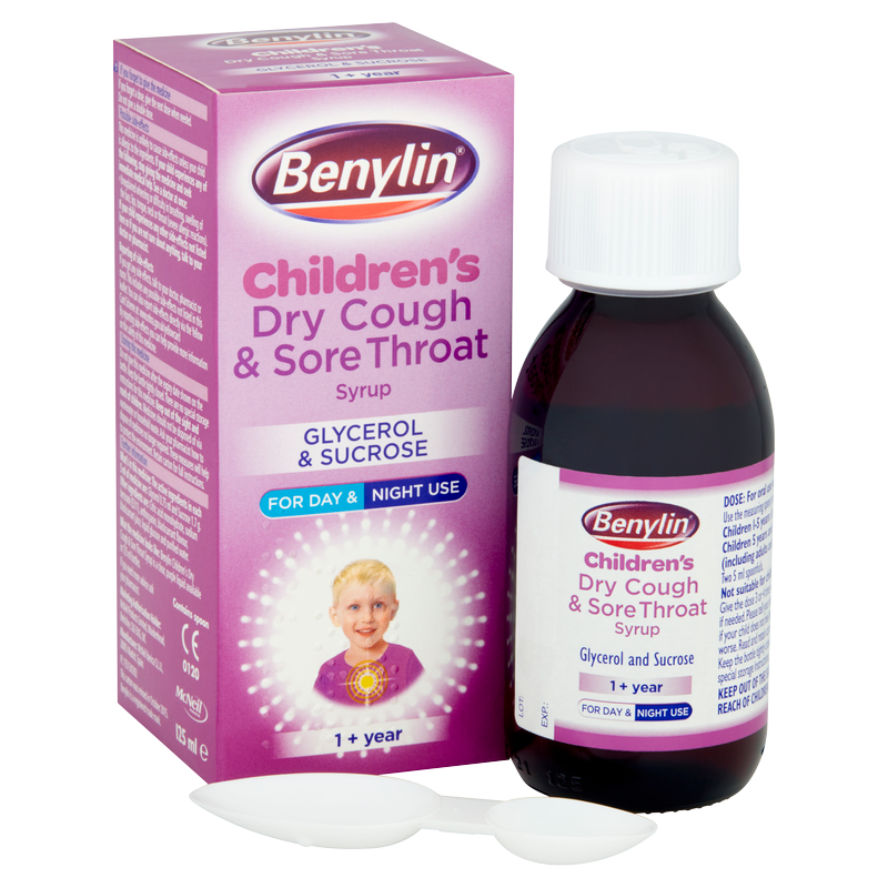 Benylin Children's Blackcurrant Dry Cough & Sore Throat Syrup, 125ml