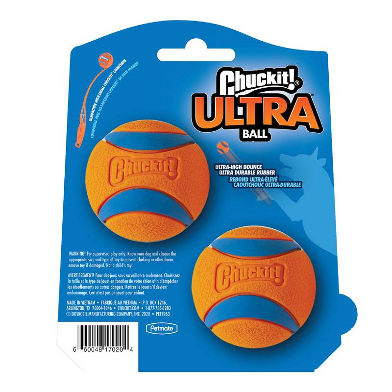 Chuckit Ultra Rubber Ball Tough Dog Toy 2 Ct (Size Small)