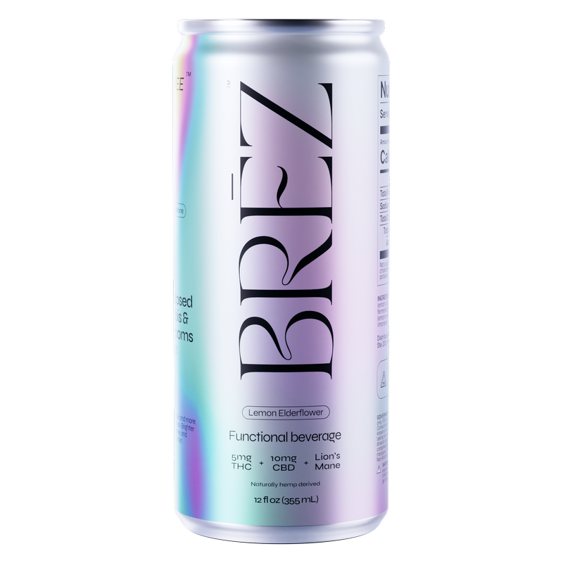 BREZ 5mg THC and Lion's Mane Lemon Elderflower 4pk 12oz Can