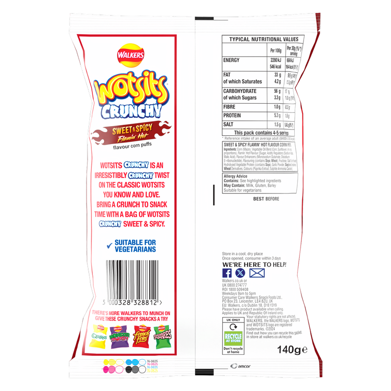 Walkers Wotsits Crunchy Sweet & Spicy, 140g