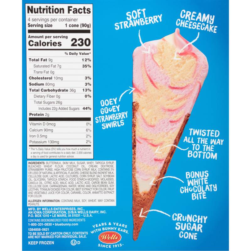 Blue Bunny Strawberry Cheesecake Soft Twist Cones 4ct 