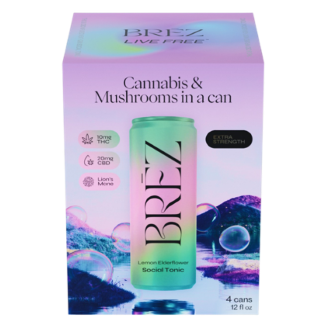 BREZ Extra Strength 10mg THC 2200mg Lions Mane Social Tonic 4pk 12oz Can