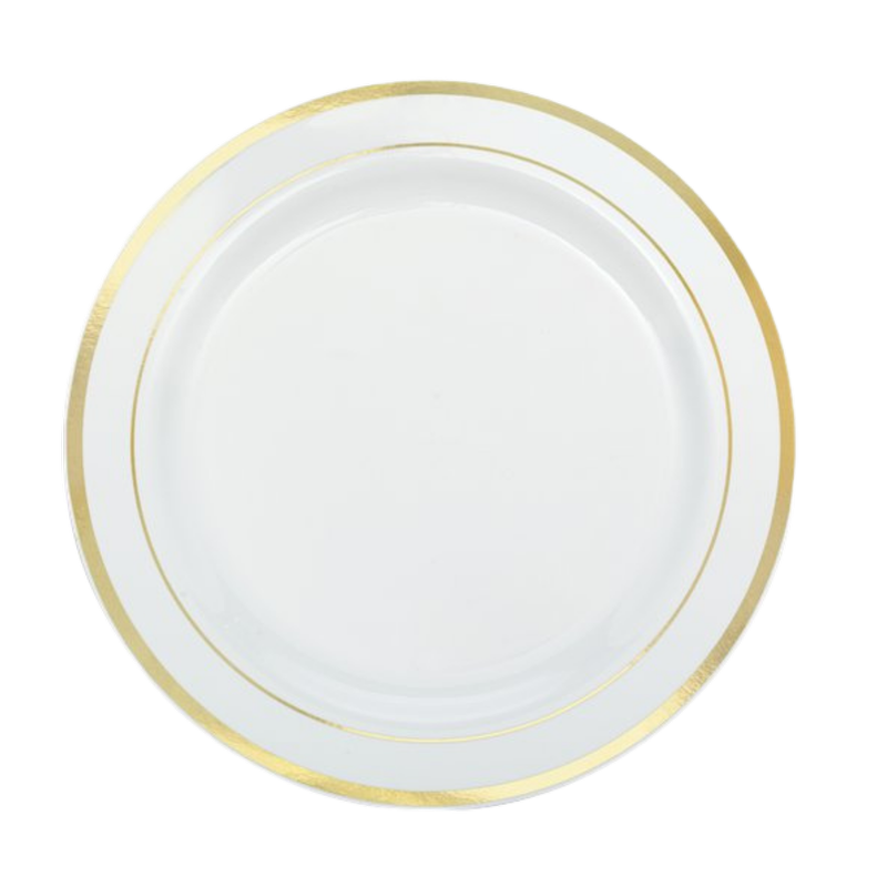 Premium Plastic Plates White with Gold Trim, 26cm, 10s