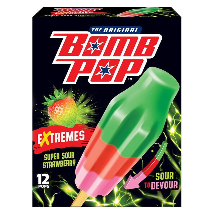 Bomb Pop Extremes Super Sour Strawberry Ice Pops 12ct