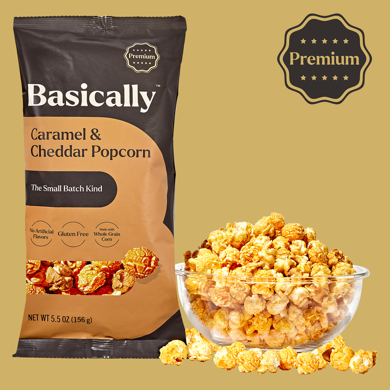 Basically Premium Caramel Cheddar Mix Small Batch Popcorn 5.5oz