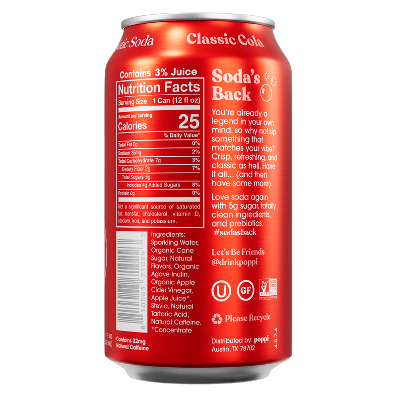 Poppi Prebiotic Soda Classic Cola 12oz Can