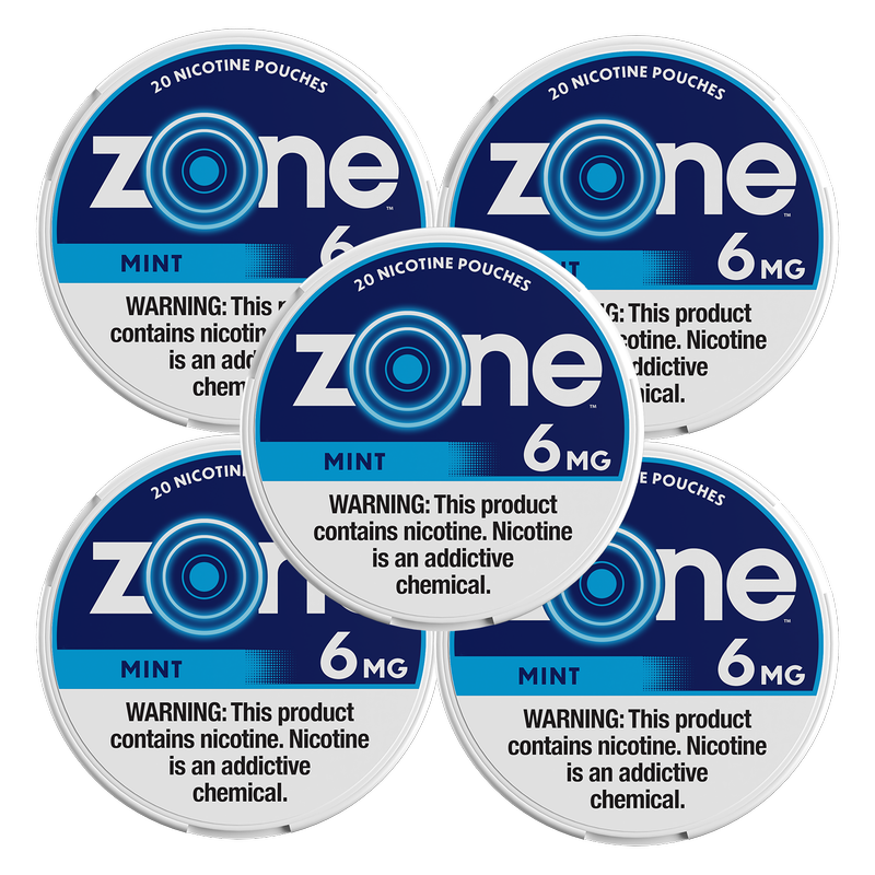 5 Pack ZONE Nicotine Pouches Mint 6mg Tin