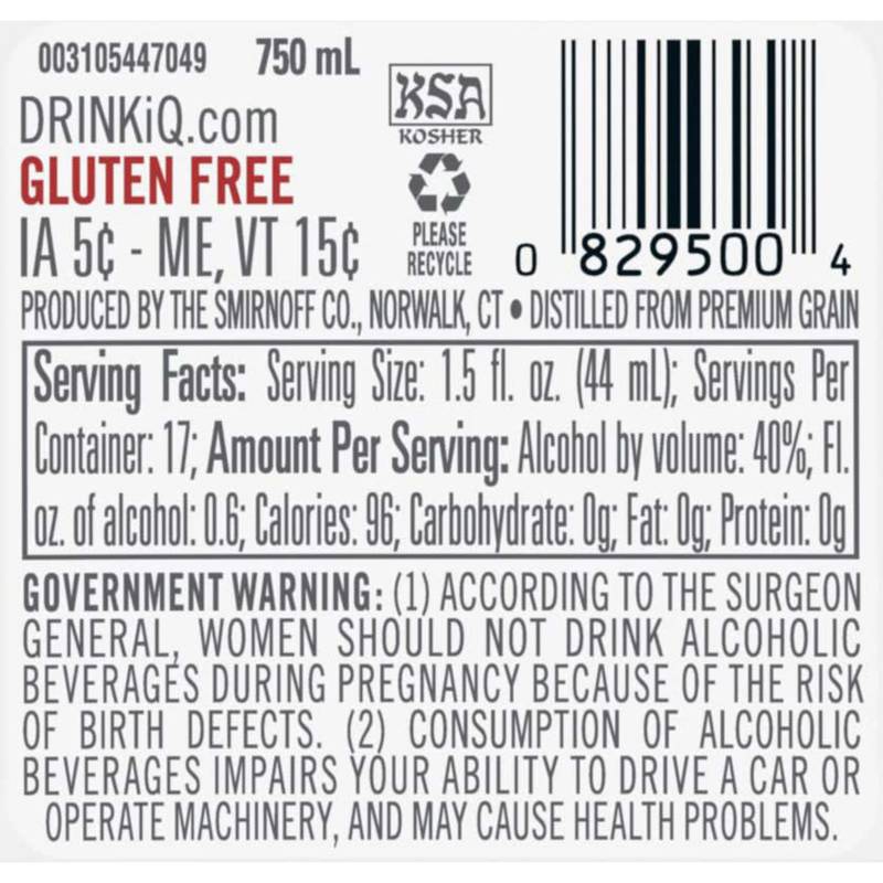 Smirnoff Vodka plástico 750 ml (80 Proof)