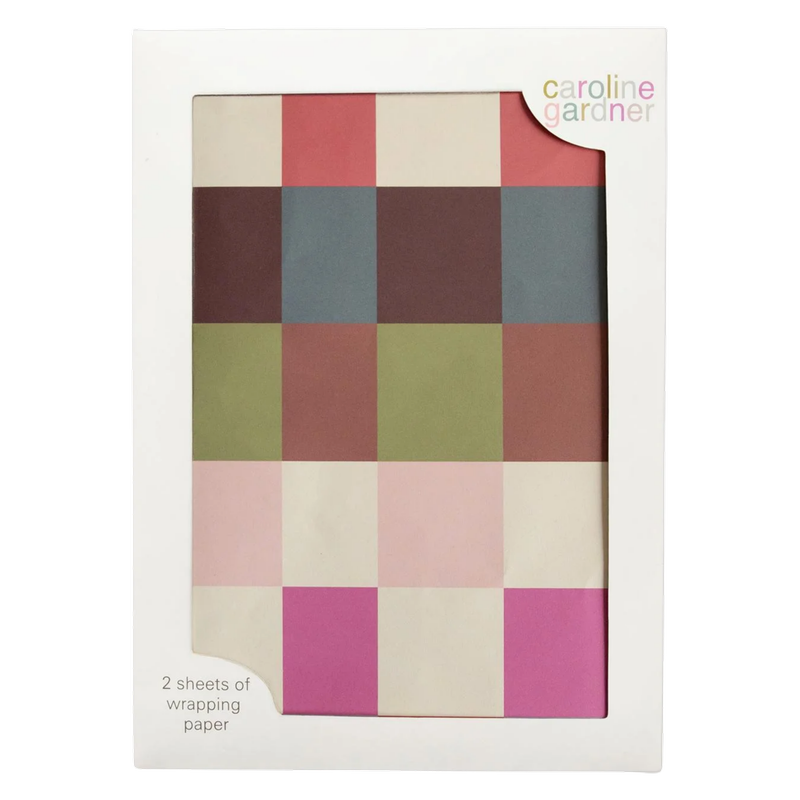 Caroline Gardner Colourful Check Gift Wrap 2 Sheet, 1pcs