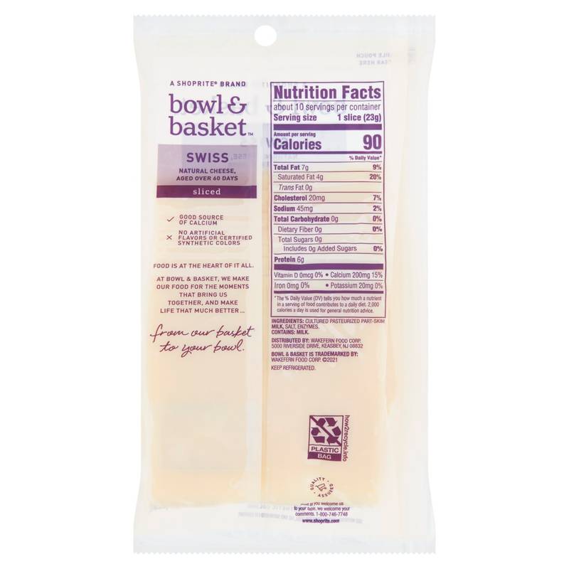 Bowl & Basket Sliced Swiss Natural Cheese - 8oz / 10ct