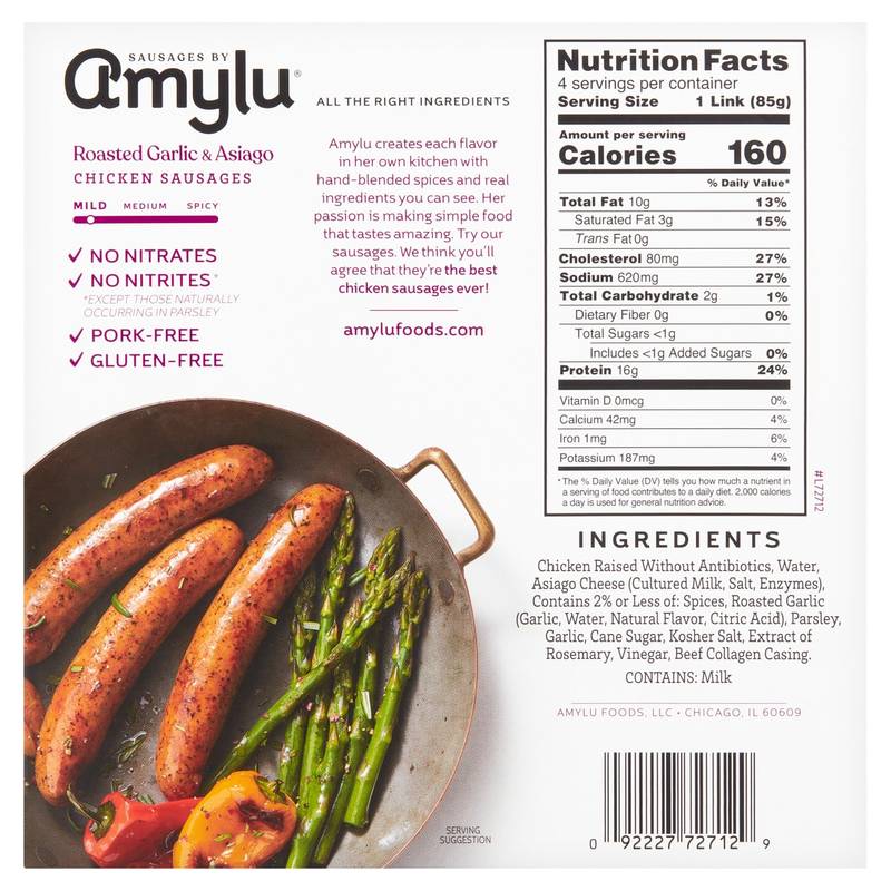 Amylu Roasted Garlic and Asiago Chicken Sausage - 12oz