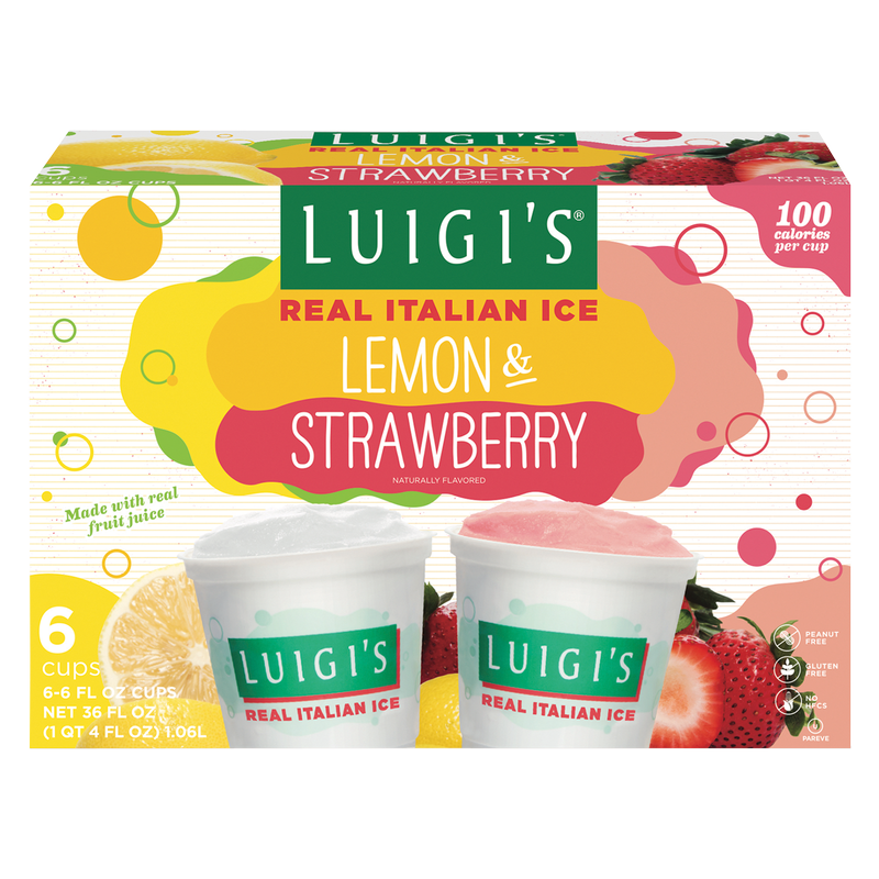 Luigi's Frozen Real Italian Ice Lemon & Strawberry 6ct 
